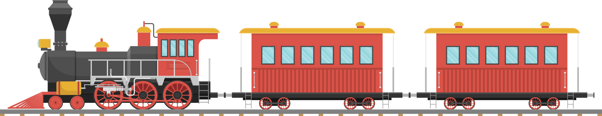 Vintage steam locomotive and wagon on railroad png