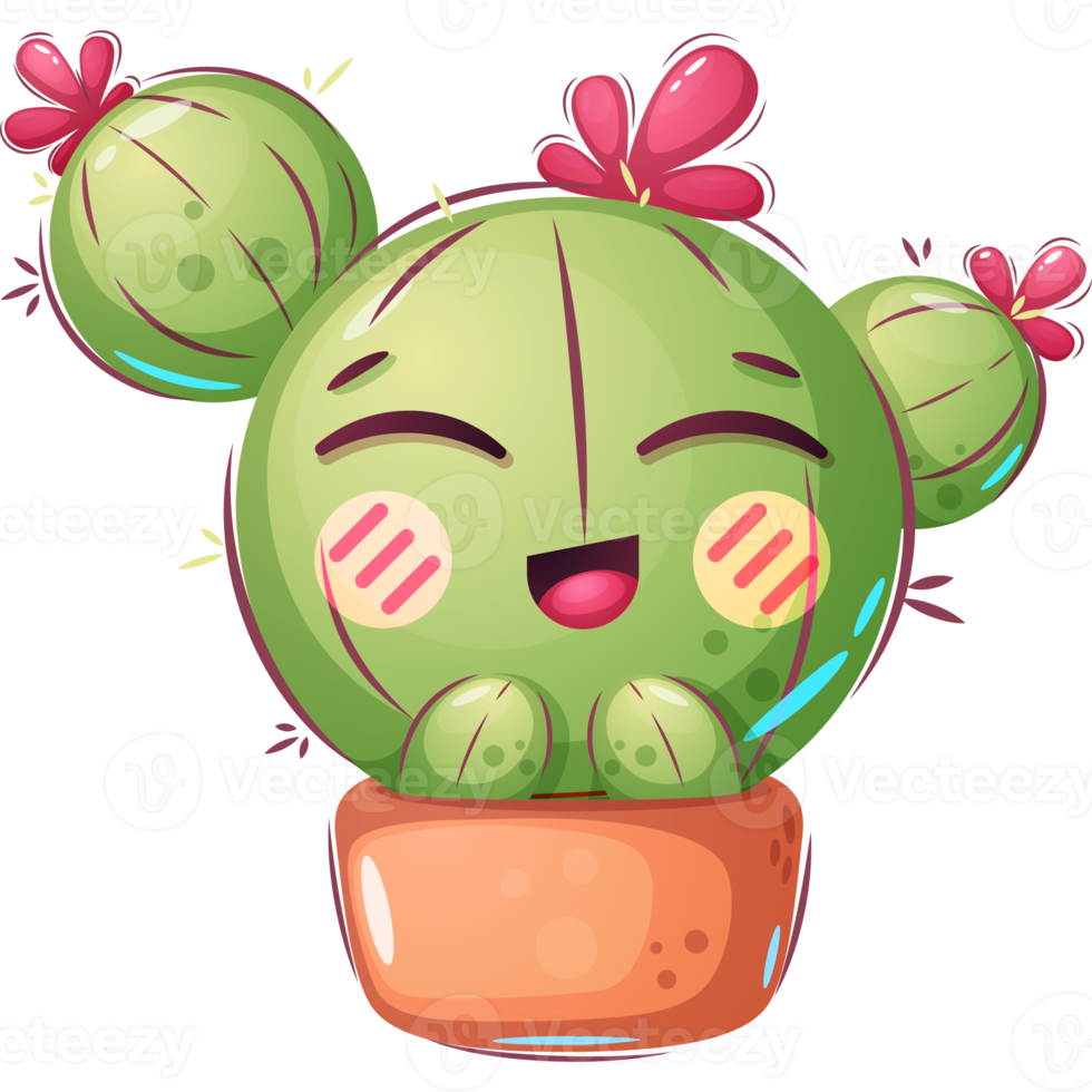 personnage de dessin animé adorable cactus heureux png