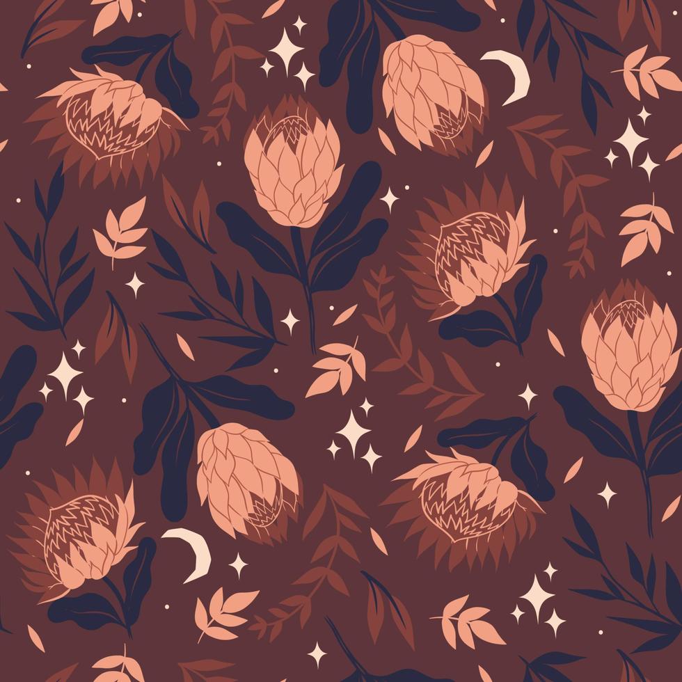 Seamless pattern with protea flowers. Vector graphics