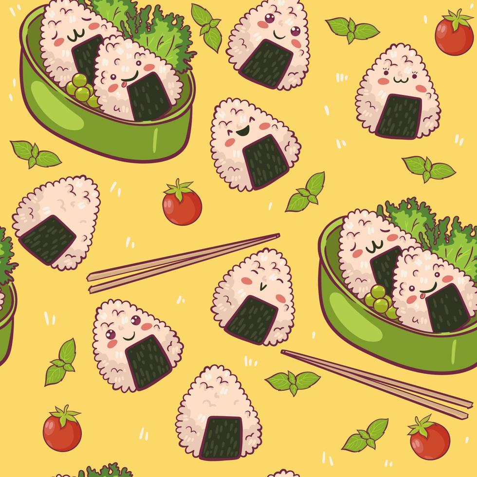 patrón sin costuras con lindo onigiri. gráficos vectoriales vector