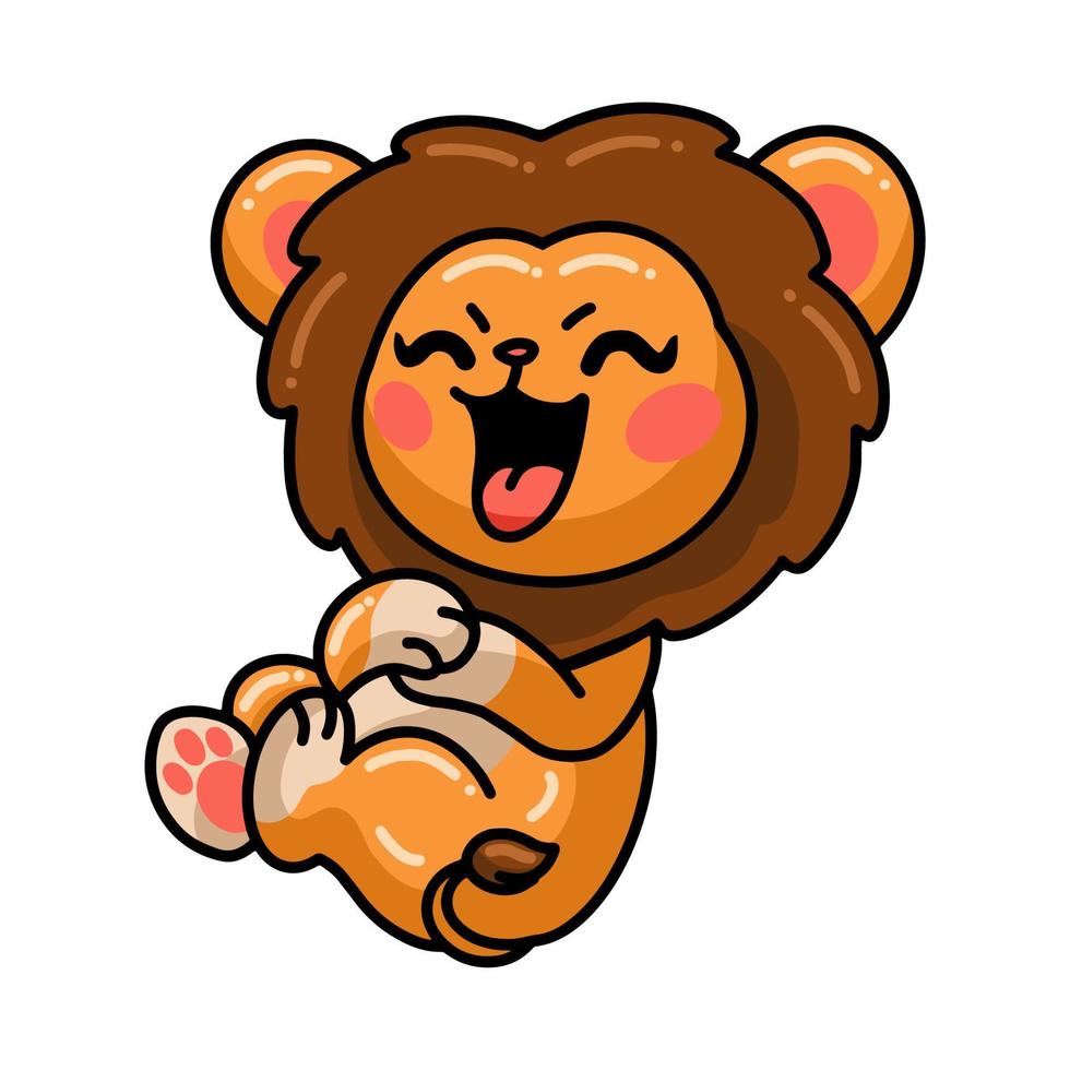 Cute baby lion cartoon laughing vector
