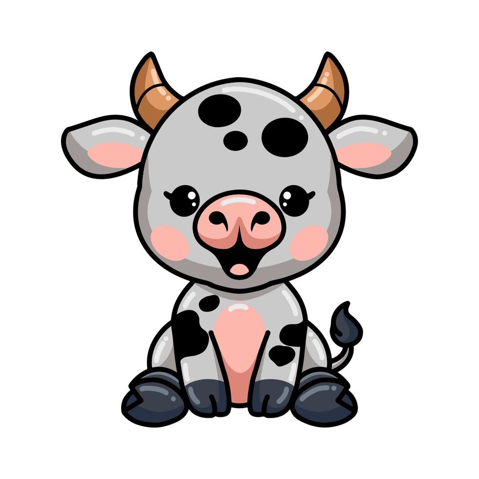 Cute baby cow cartoon sitting vector