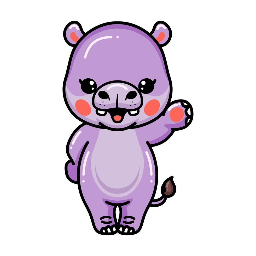 Cute baby hippo cartoon waving hand vector