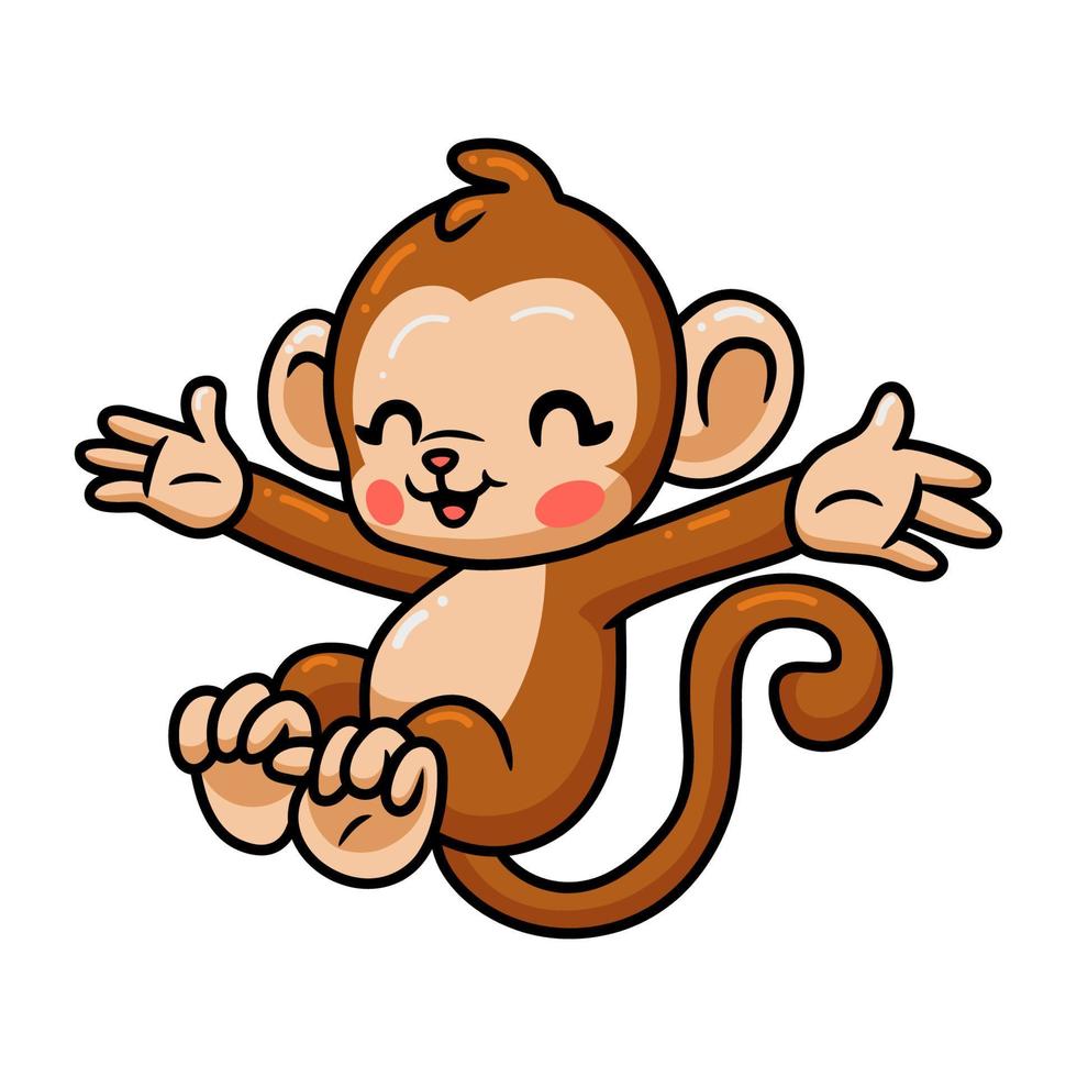 lindo bebé mono dibujos animados saltando vector