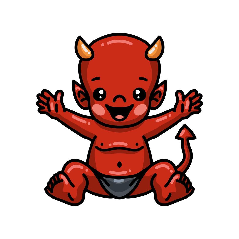 lindo pequeño diablo de dibujos animados sentado vector