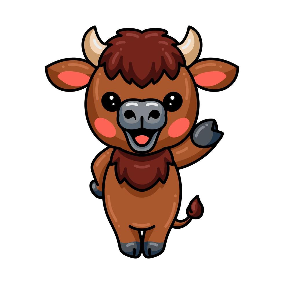 Cute baby yak cartoon waving hand vector