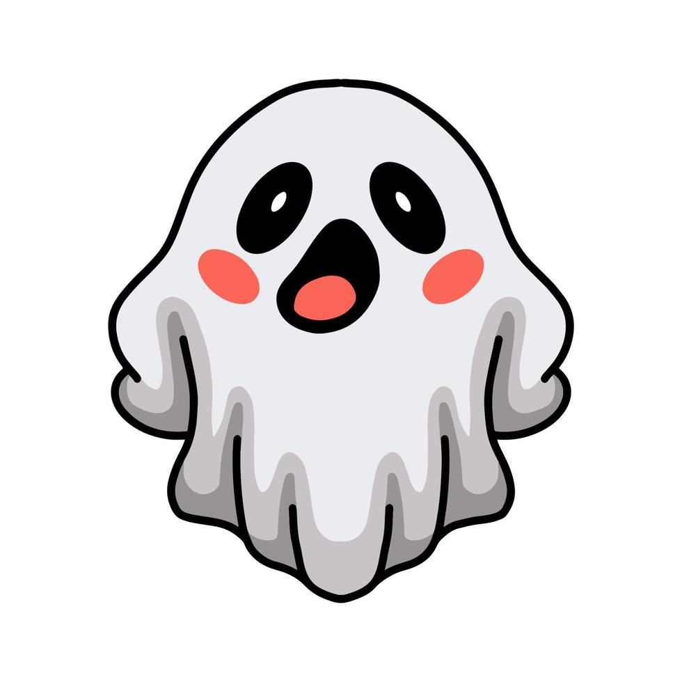 Cartoon cute halloween white ghost posing vector