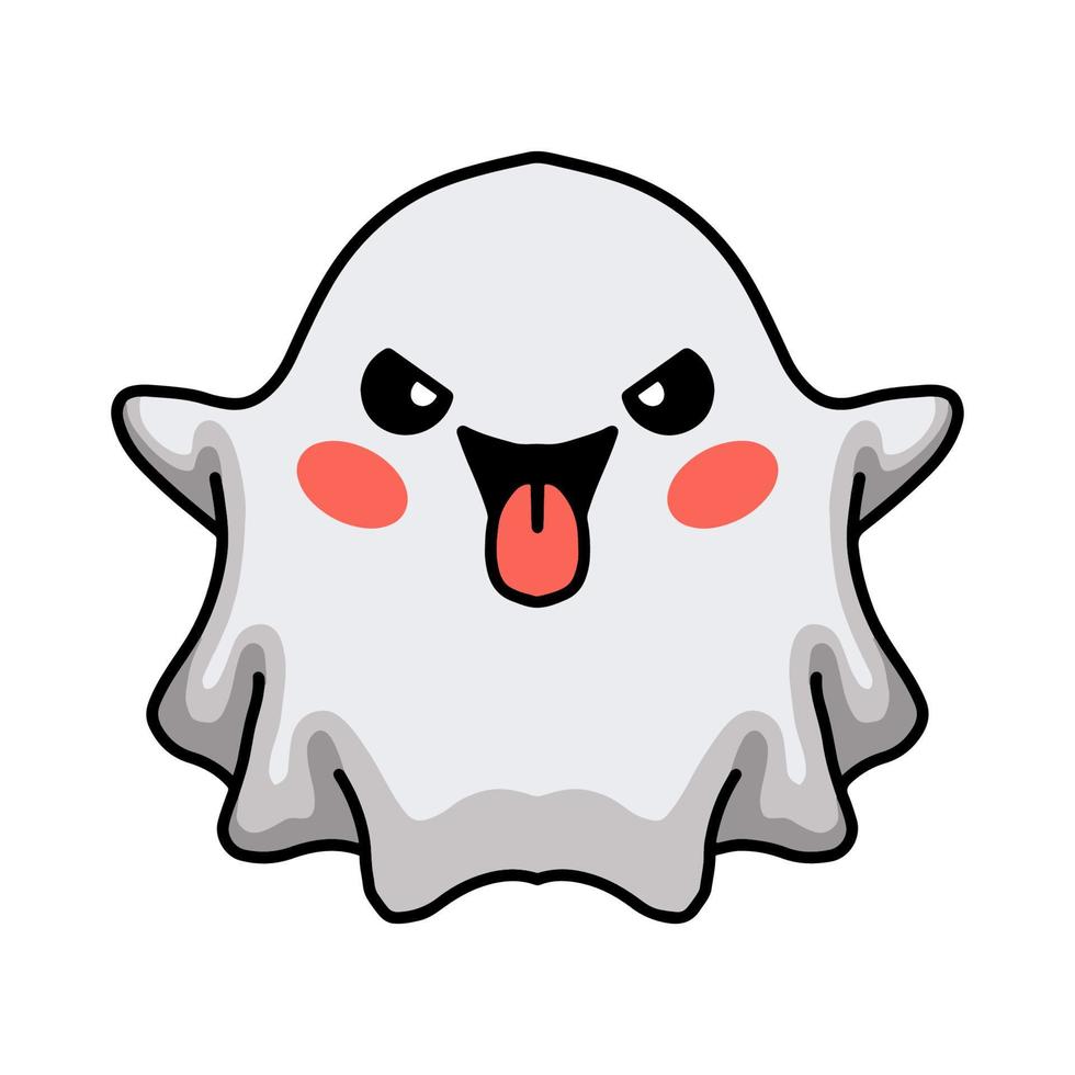 Cartoon cute ghost sticking his tongue out vector