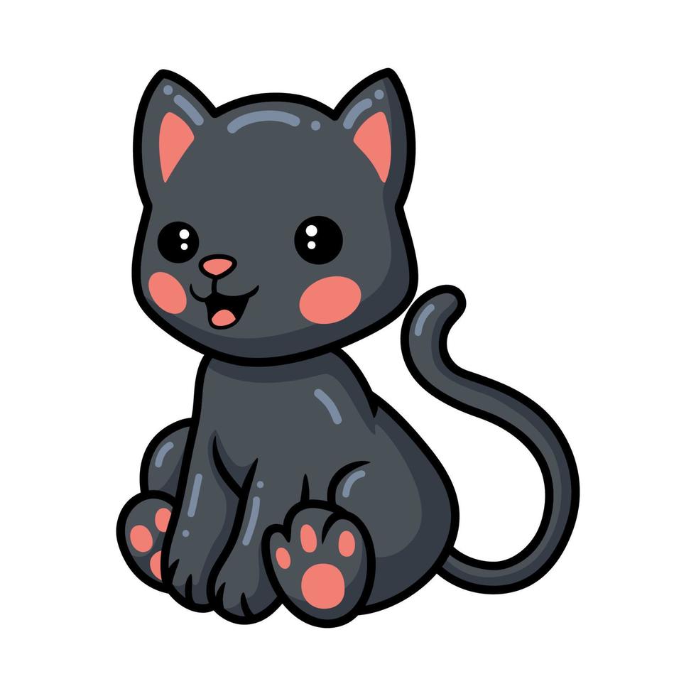 Cute black little cat cartoon sitting vector