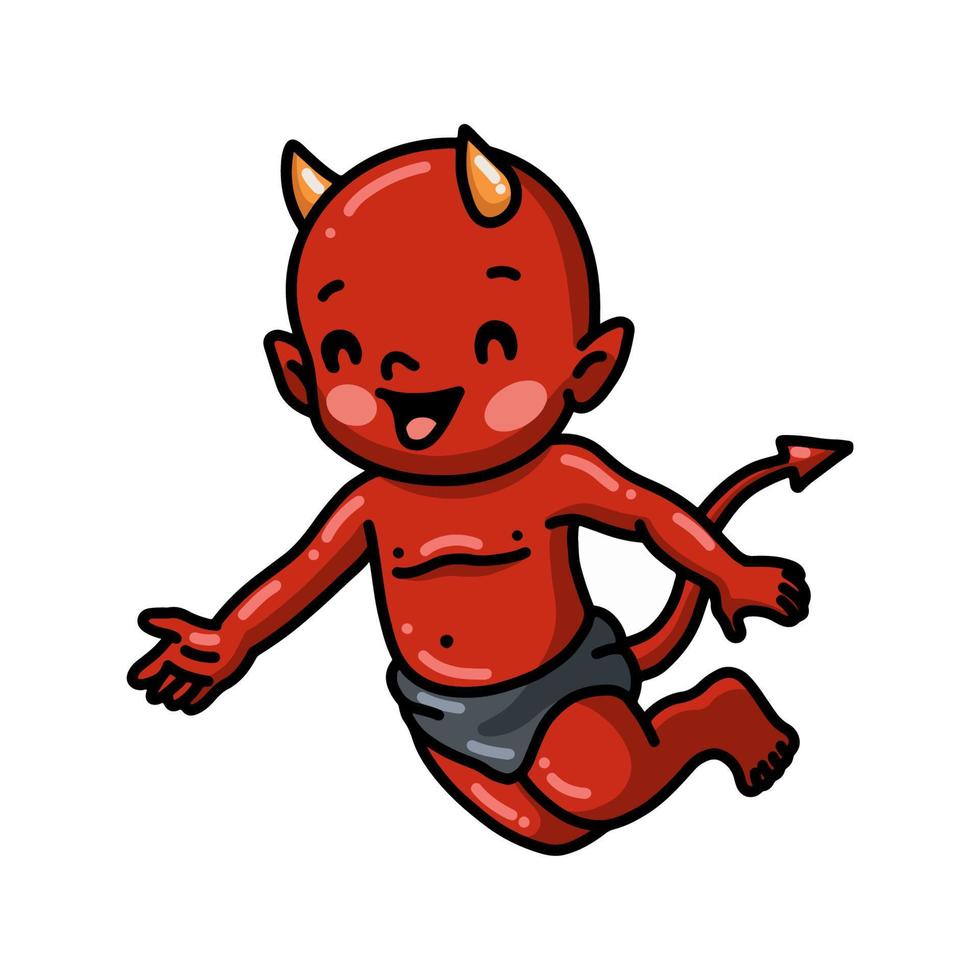 Cute little devil cartoon waving hand vector