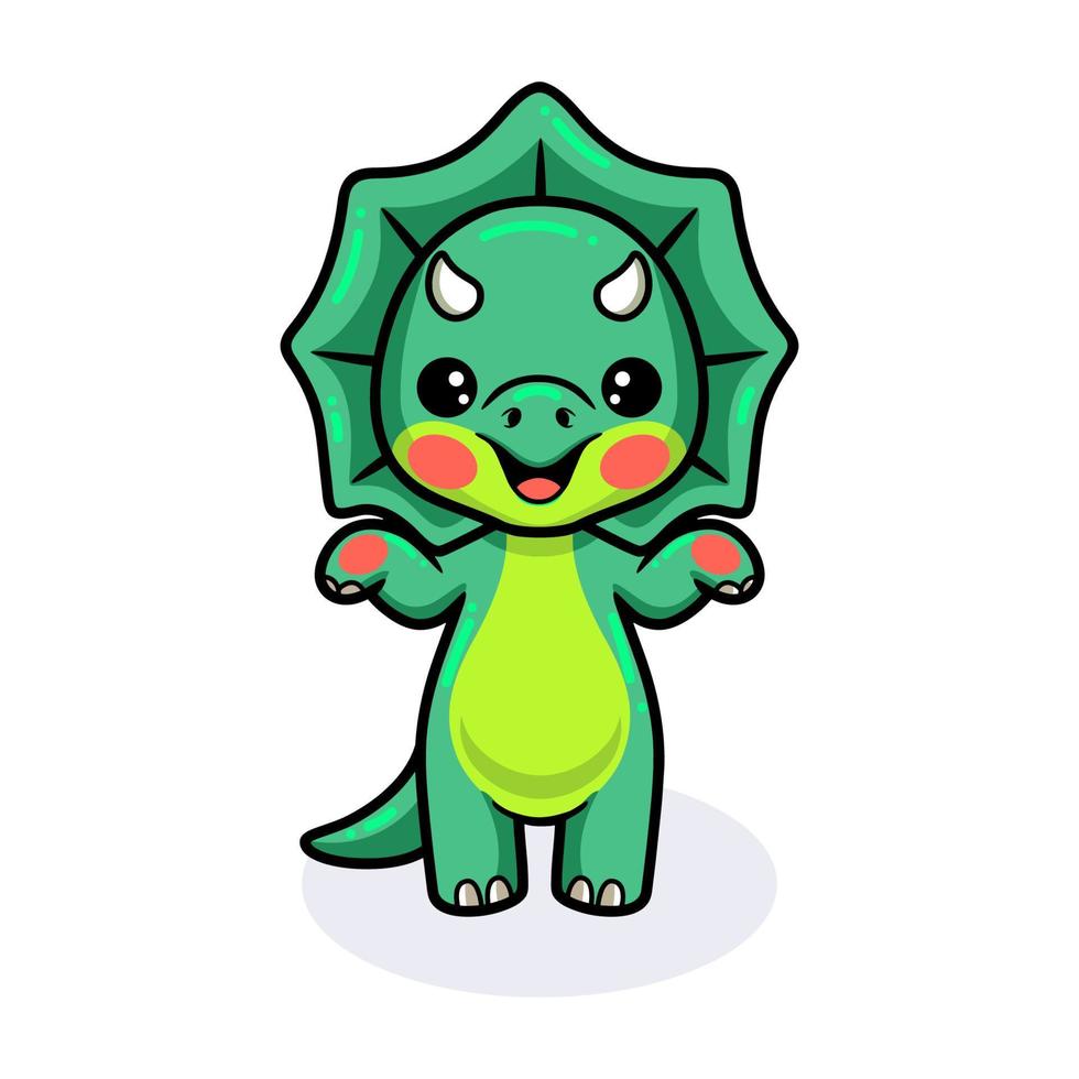 lindo pequeño dinosaurio triceratops de pie de dibujos animados vector