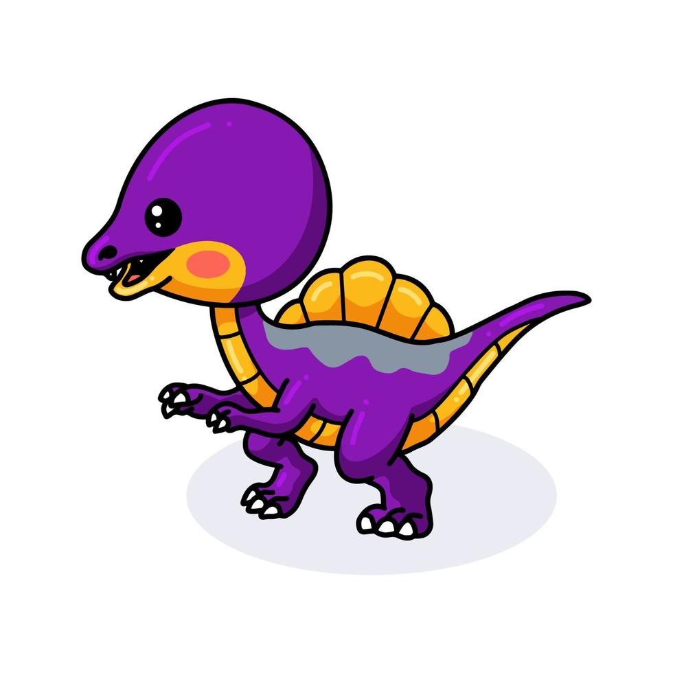 dibujos animados lindo pequeño dinosaurio púrpura vector