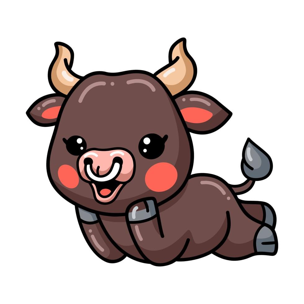 Cute baby bull cartoon laying down vector