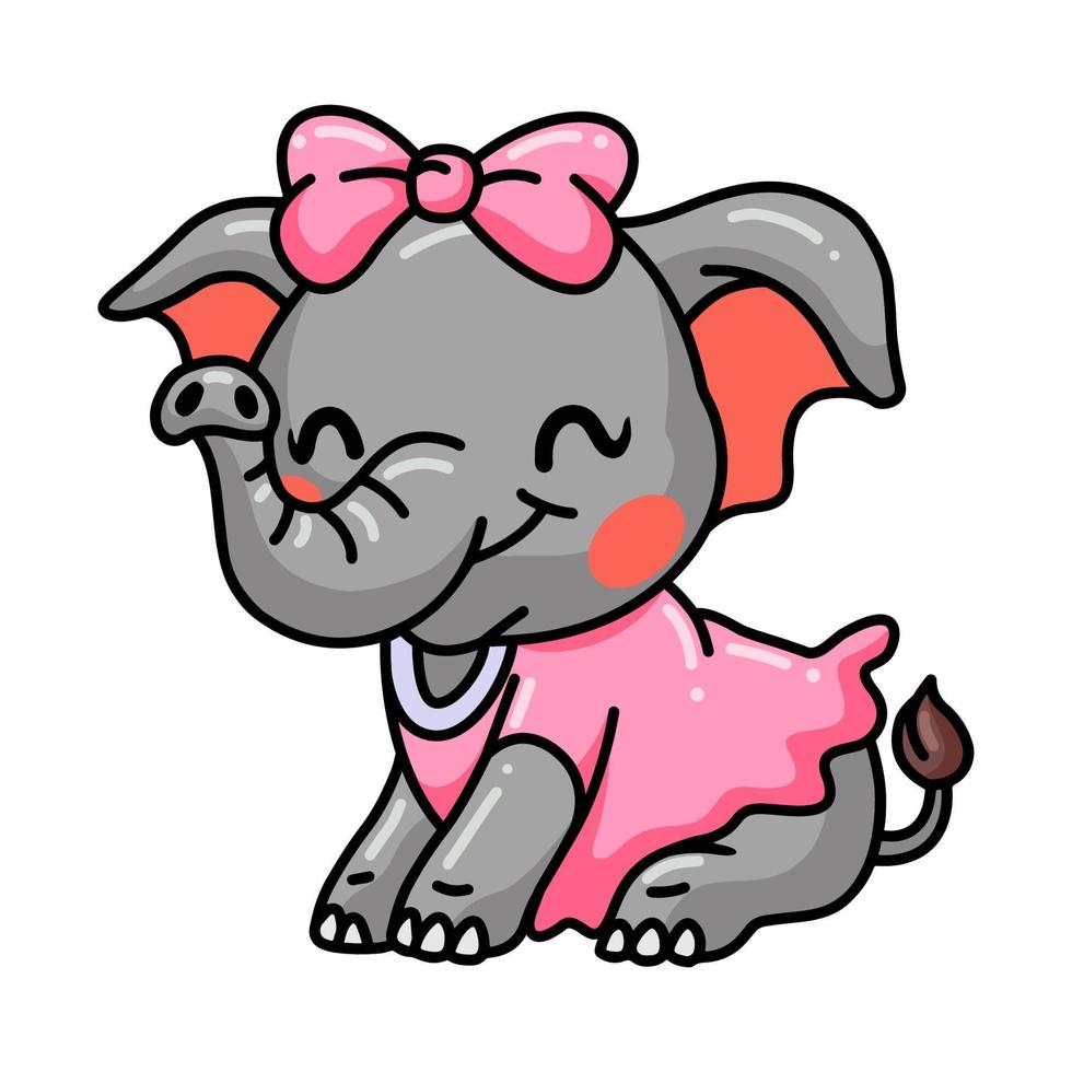 Cute baby girl elephant cartoon sitting vector