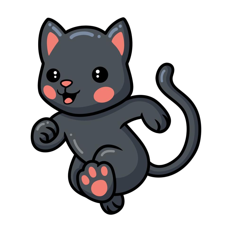 Cute black little cat cartoon running vector