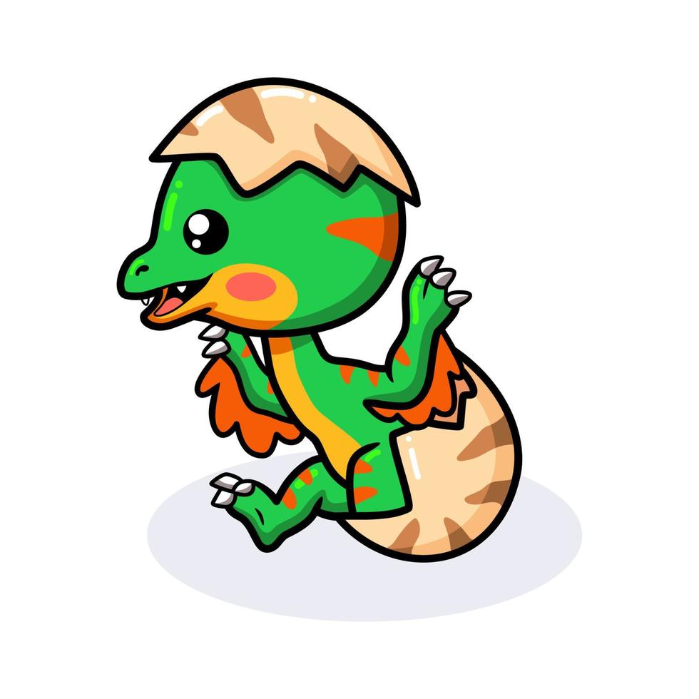 Cute little oviraptor dinosaur cartoon hatching from egg vector