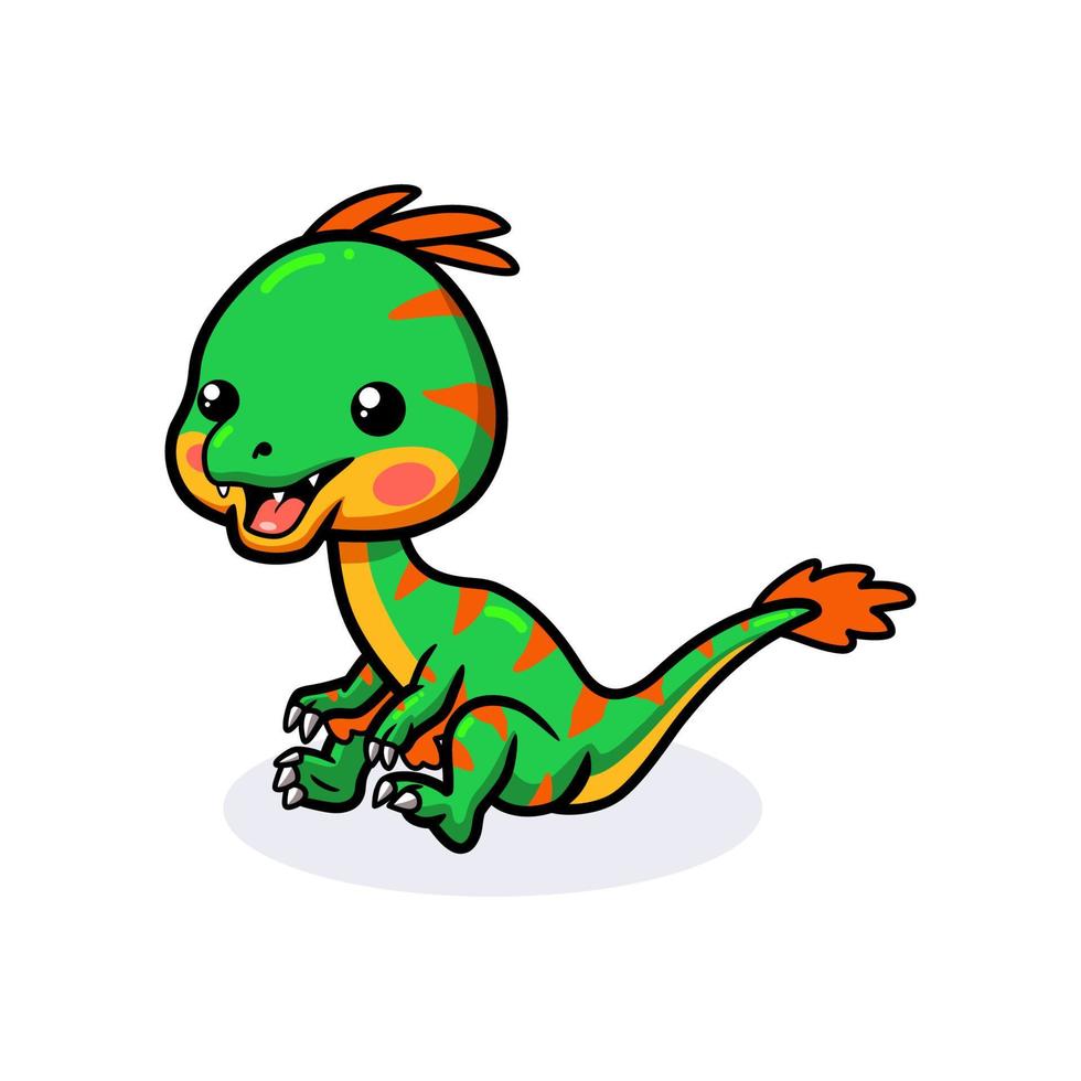 lindo pequeño oviraptor dinosaurio dibujos animados sentado vector