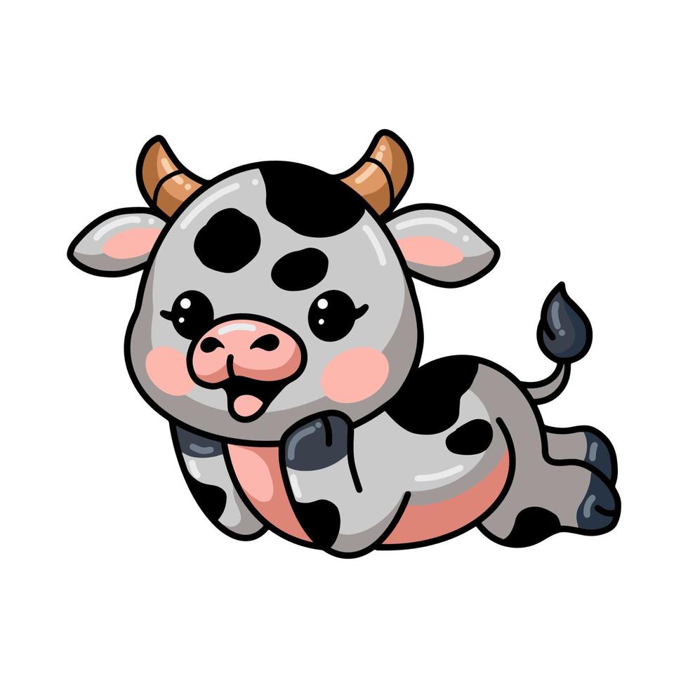 Cute baby cow cartoon laying down vector