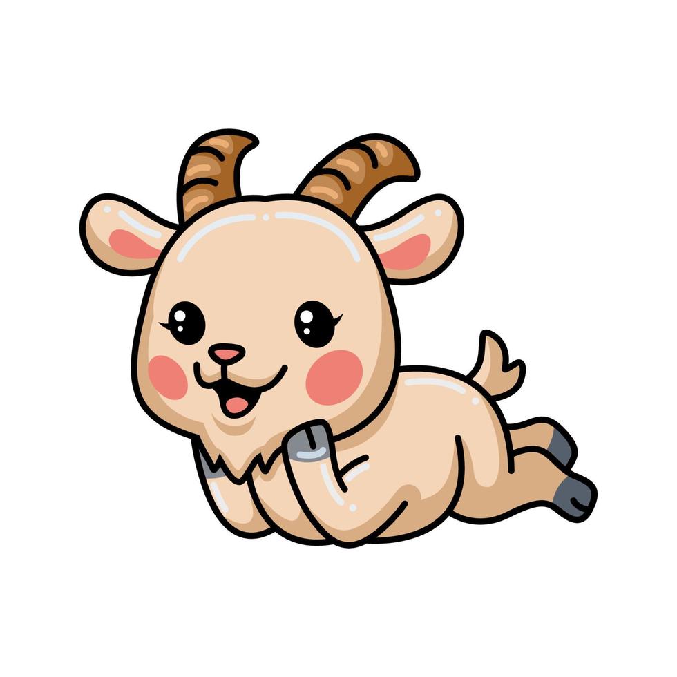 Cute baby goat cartoon laying down vector