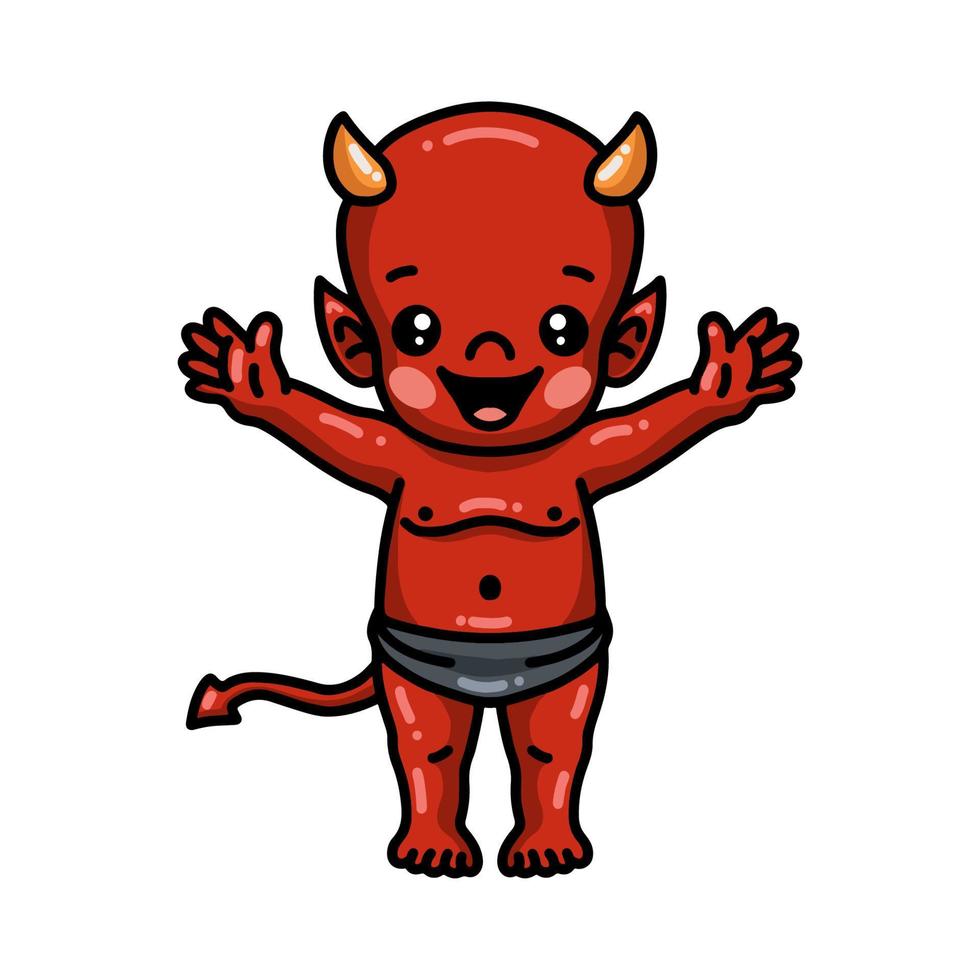 Cute little devil cartoon raising hands vector