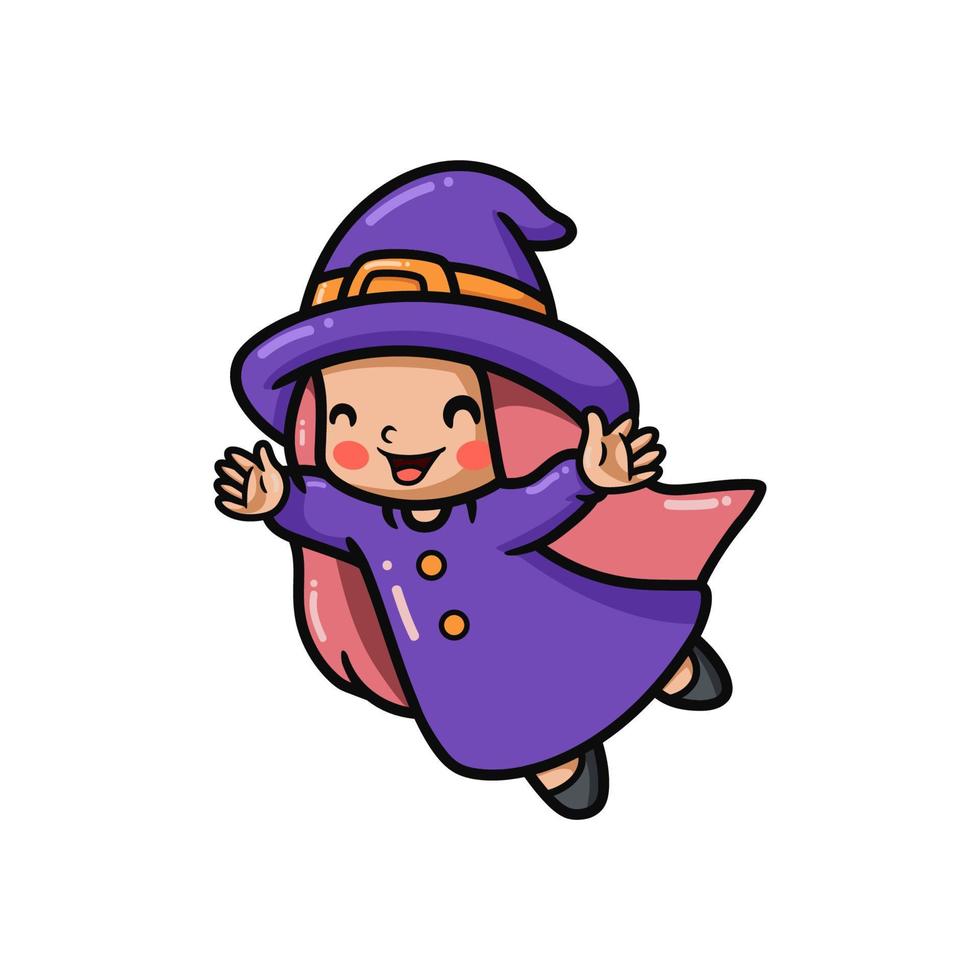 Cute little witch girl cartoon posing vector