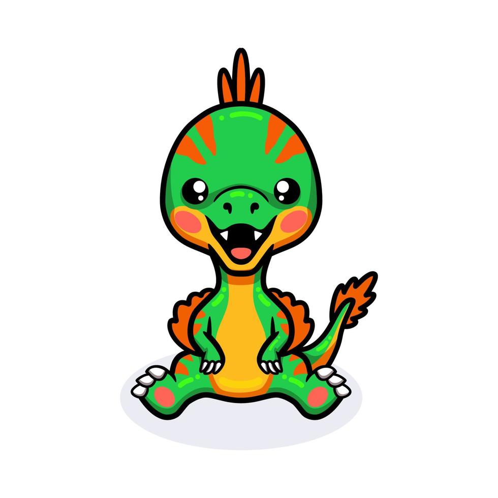 Cute little oviraptor dinosaur cartoon sitting vector