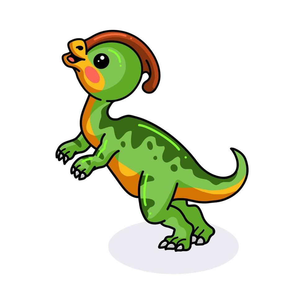 lindo pequeño parasaurolophus dinosaurio dibujos animados de pie vector