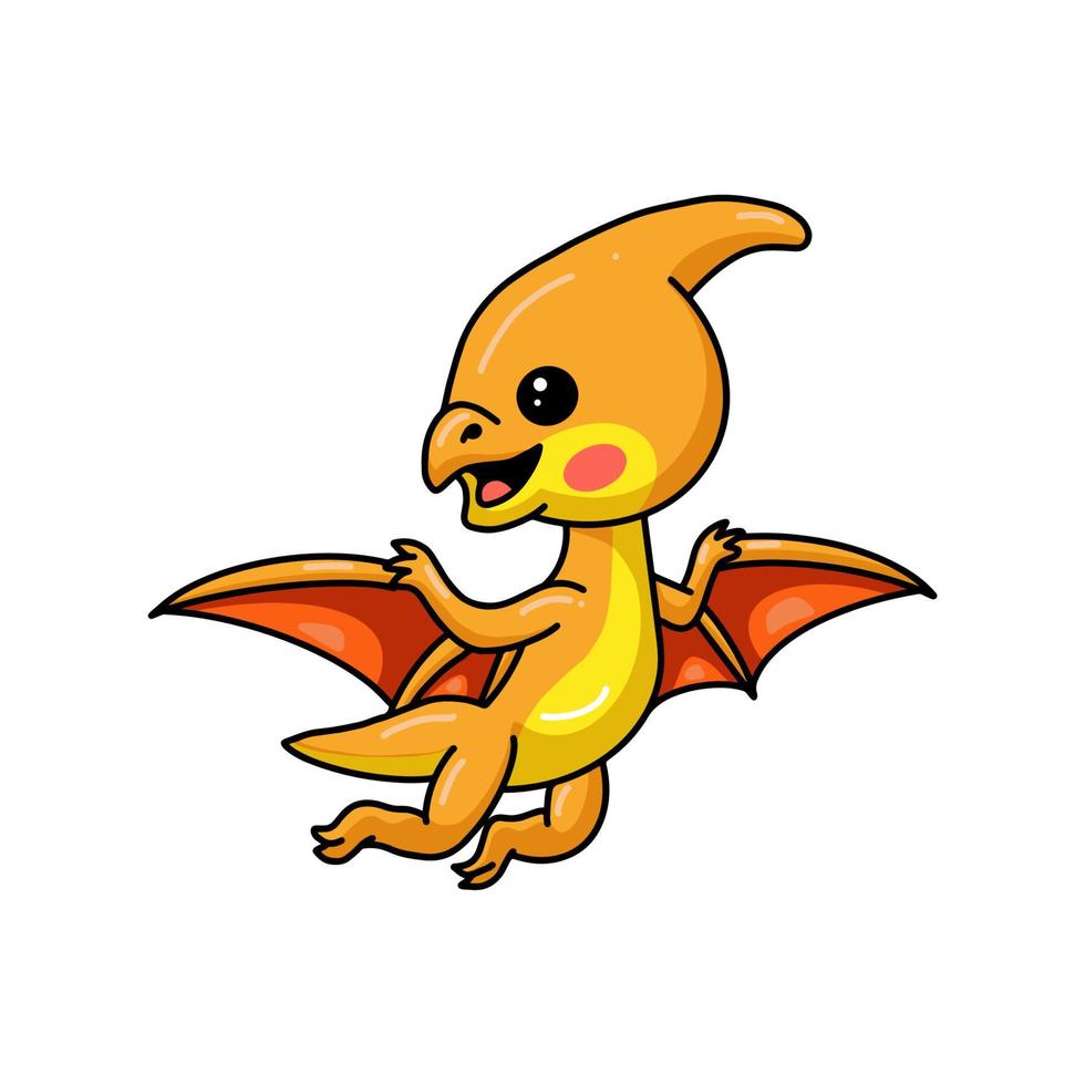 Cute little pterodactyl dinosaur cartoon flying vector