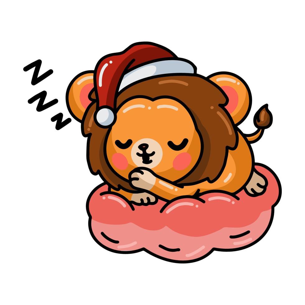 Cute baby lion cartoon sleeping on pillow vector