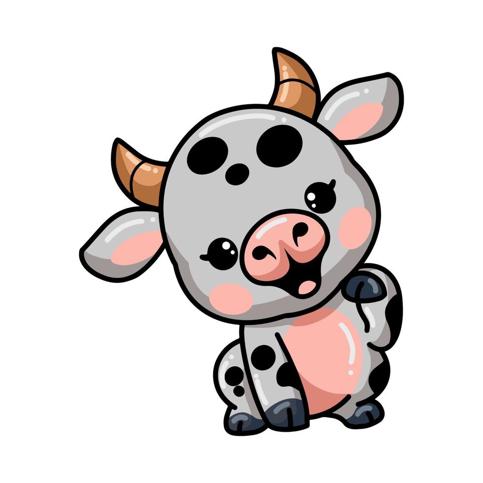 Cute baby cow cartoon posing vector