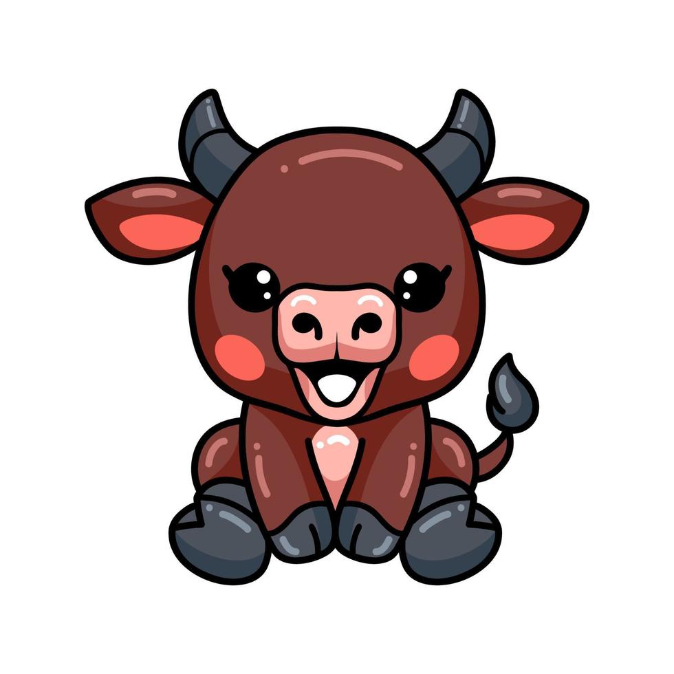 Cute baby buffalo cartoon sitting vector