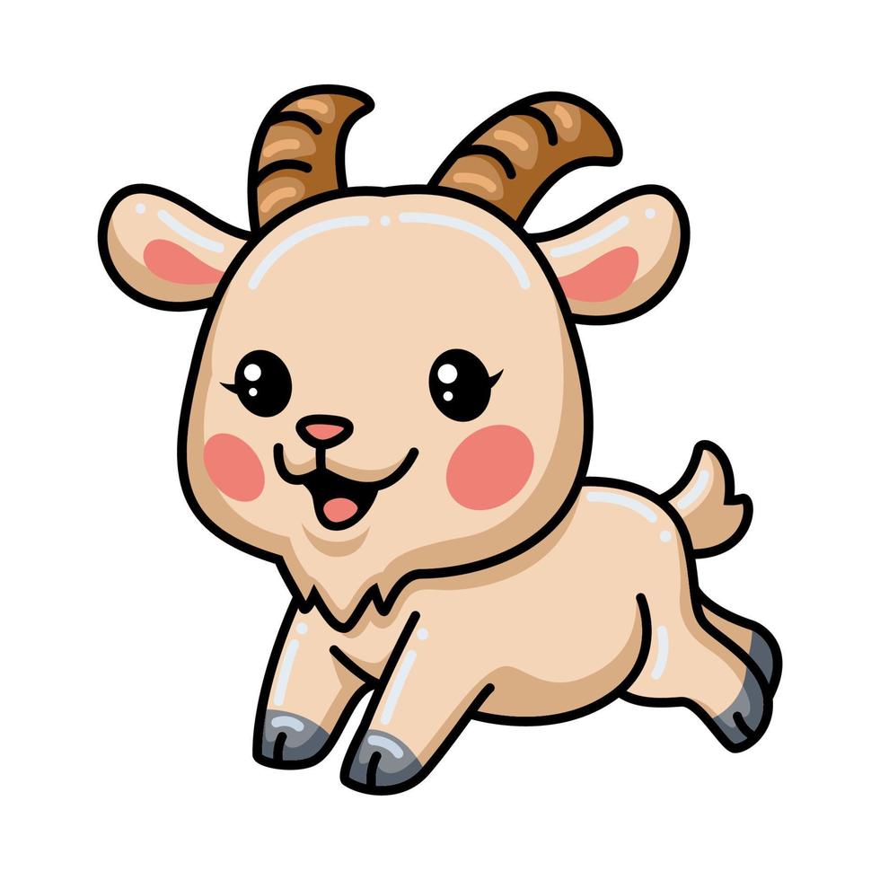 Cute baby goat cartoon running vector