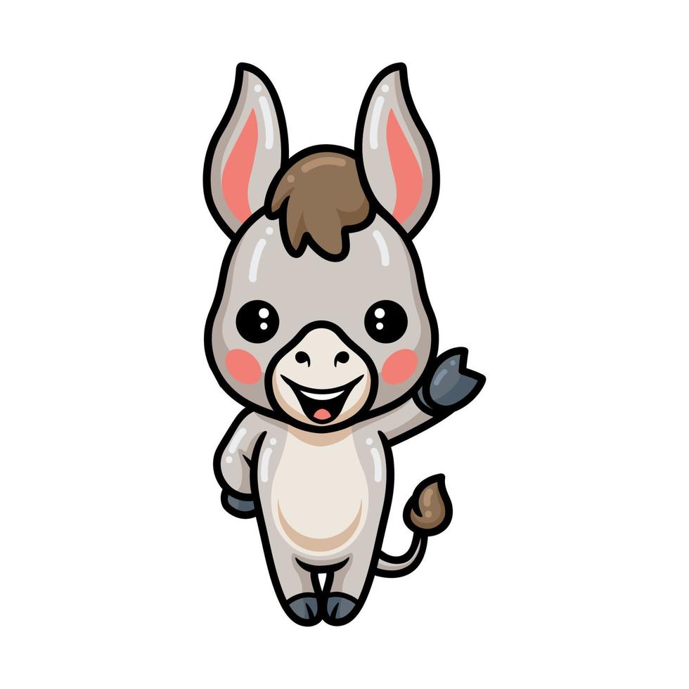 Cute baby donkey cartoon waving hand vector