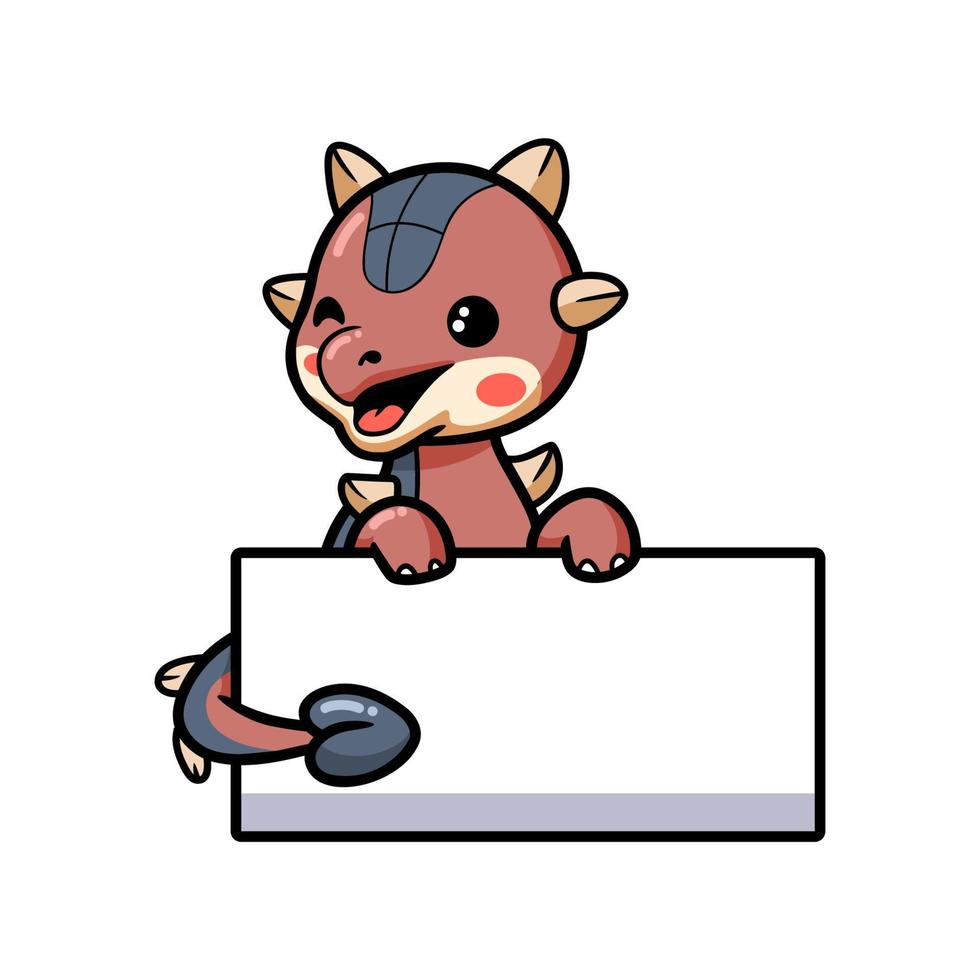 Cute little ankylosaurus dinosaur cartoon with blank sign vector