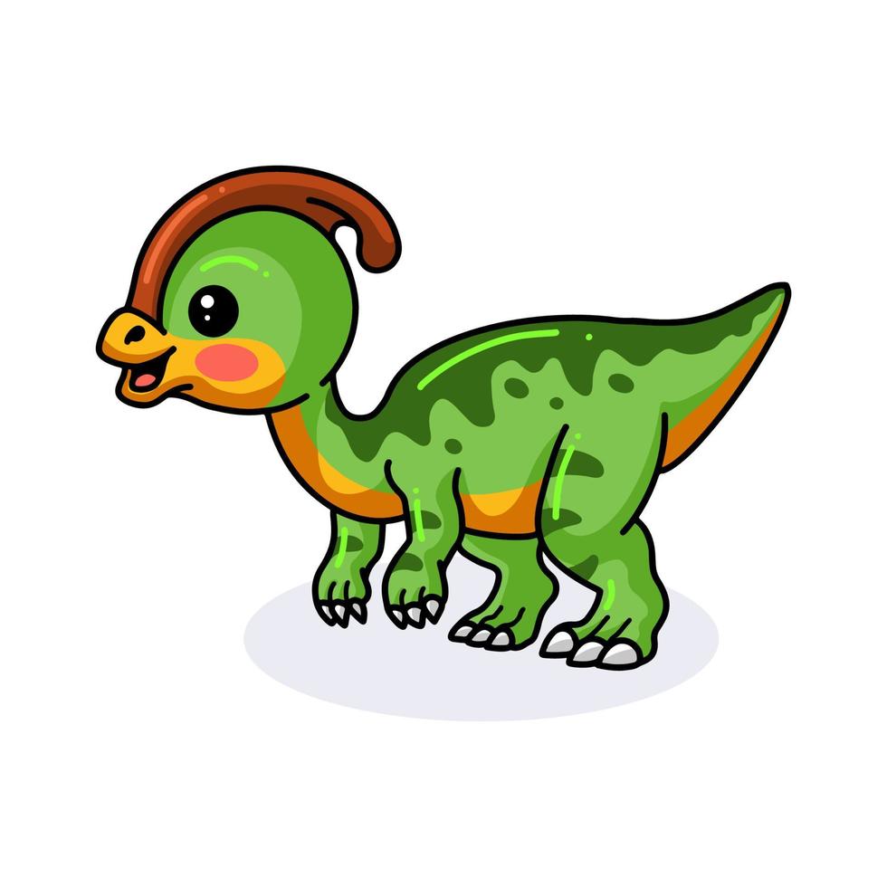 linda pequeña caricatura de dinosaurio parasaurolophus vector