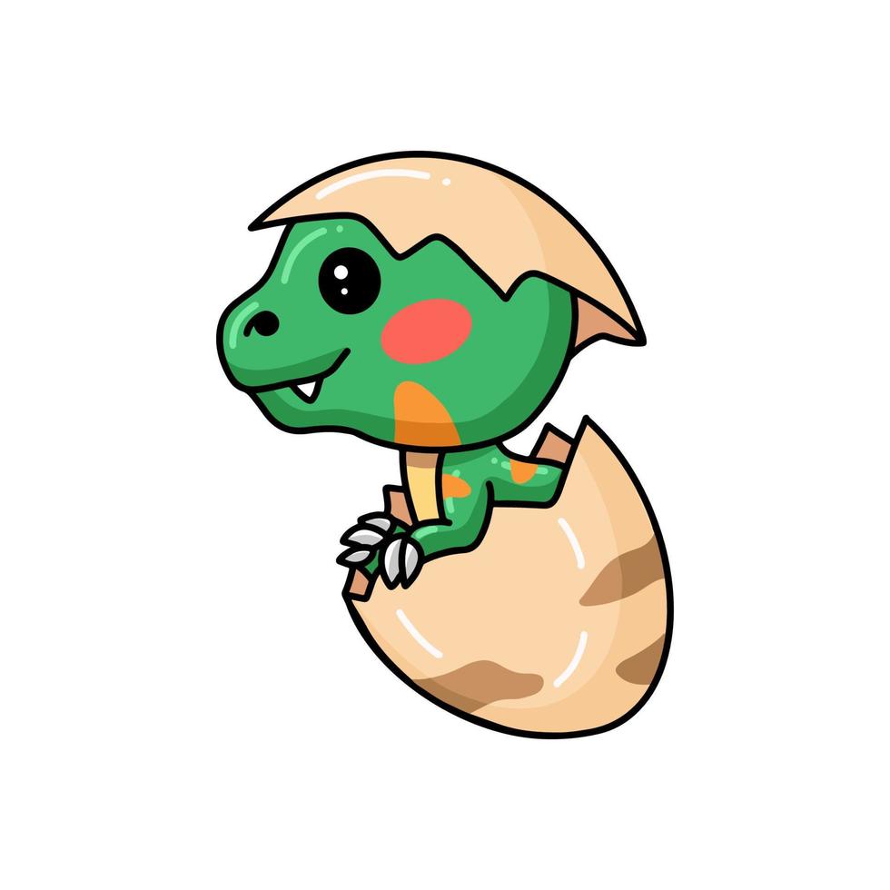 Cute little dinosaur cartoon hatching from egg vector