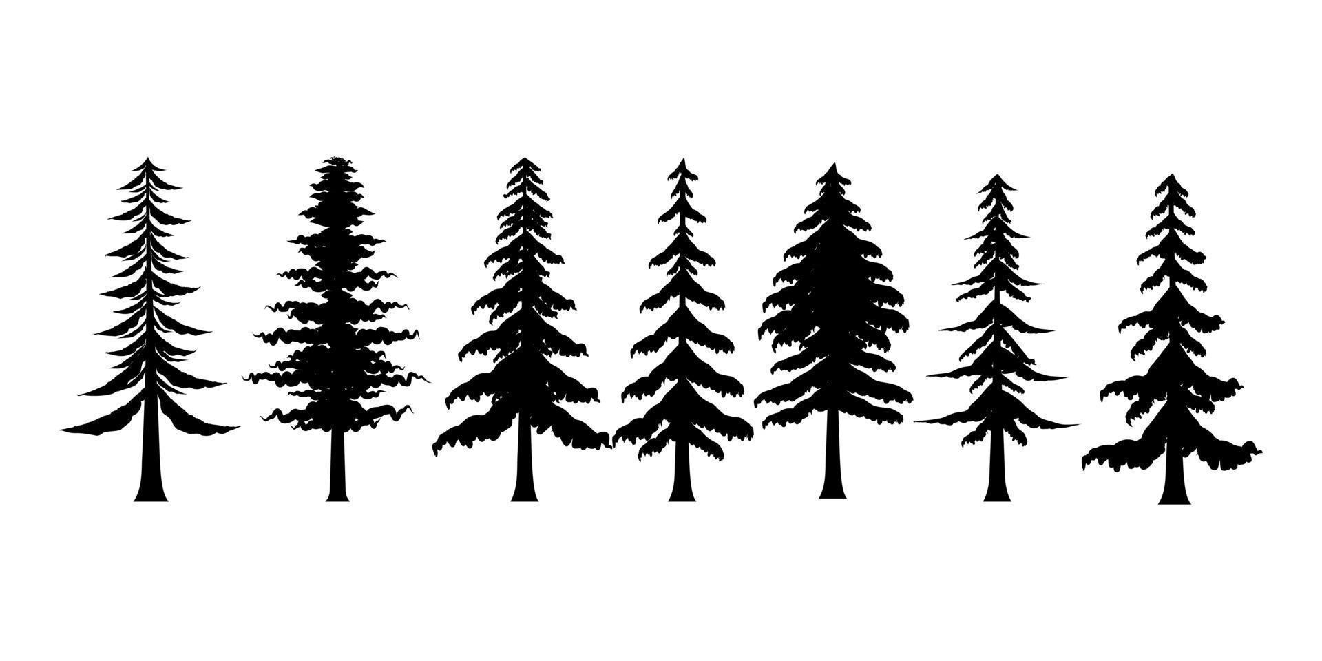 set of forest tree silhouette collection vector