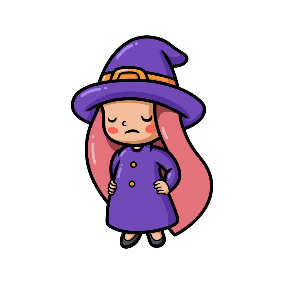 Cute tired little witch girl cartoon vector