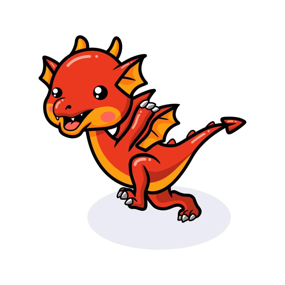 dibujos animados lindo pequeño dragón rojo corriendo vector