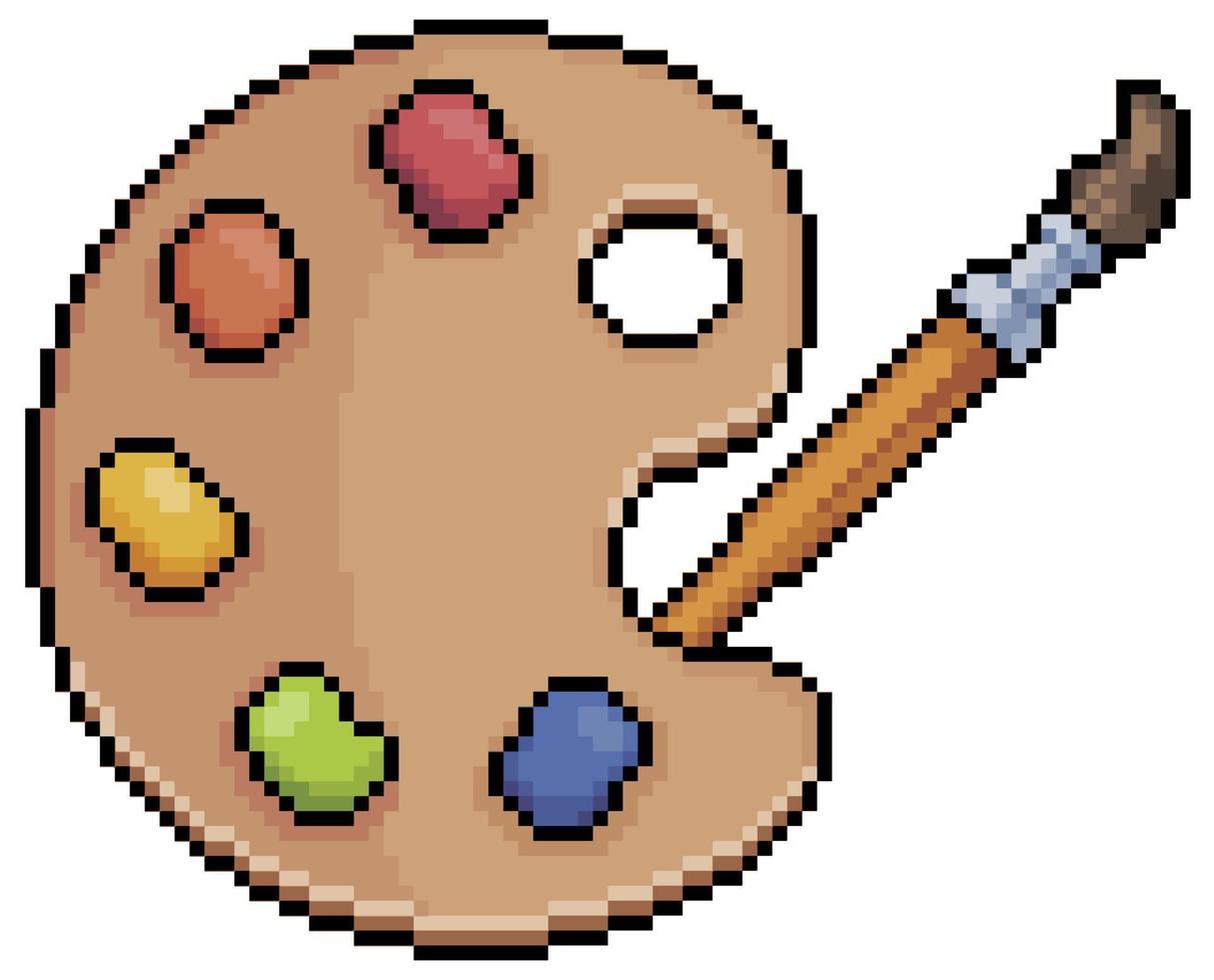 Pixel Art Paint Palette And Brush Vector Icon For 8bit Game On White pixel-art-paint-palette-and-brush-vector-icon-for-8bit-game-on-white