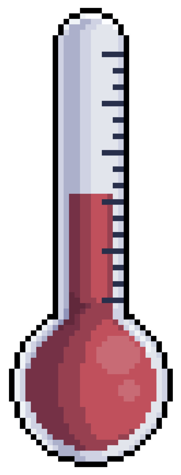 Pixel art temperature thermometer vector icon for 8bit game on white