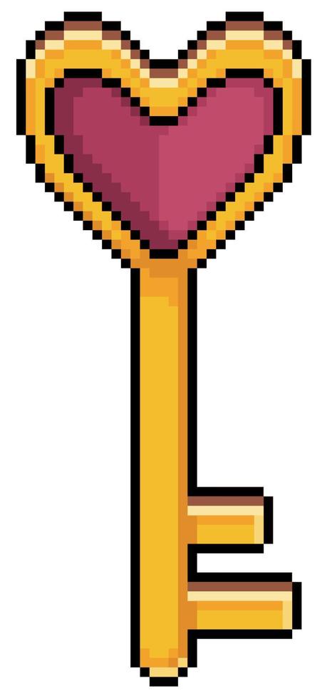 icono de vector de llave de corazón de pixel art para juego de 8 bits sobre fondo blanco