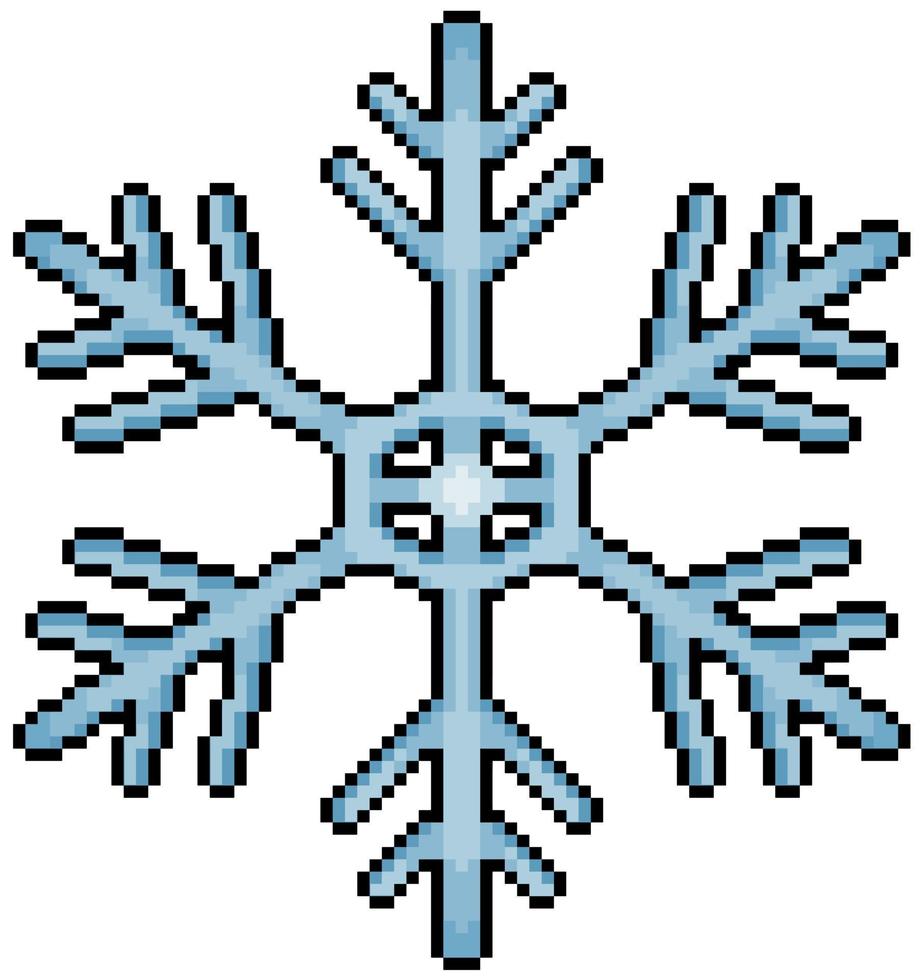 Pixel art snowflake Christmas decoration vector icon for 8bit game on white background