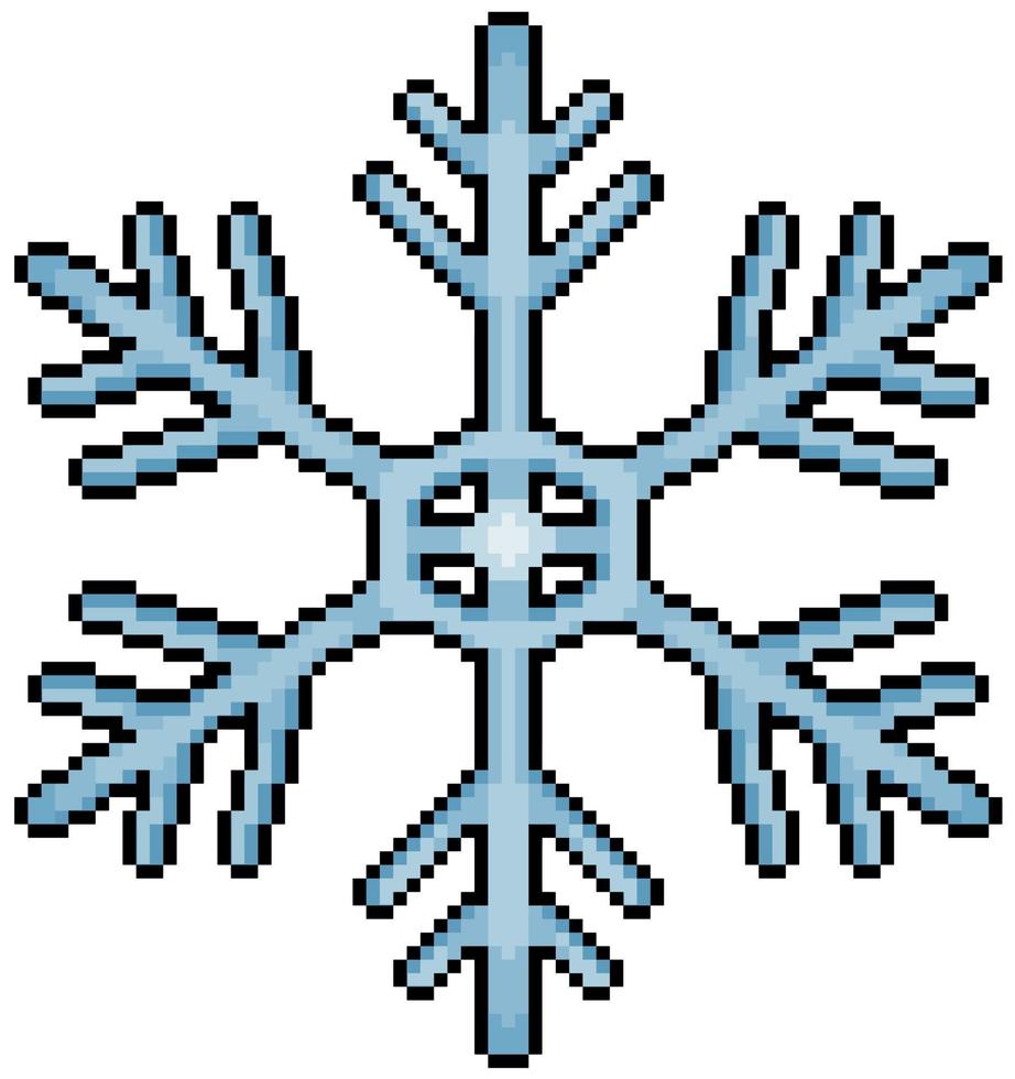 Pixel art snowflake Christmas decoration vector icon for 8bit game on white background