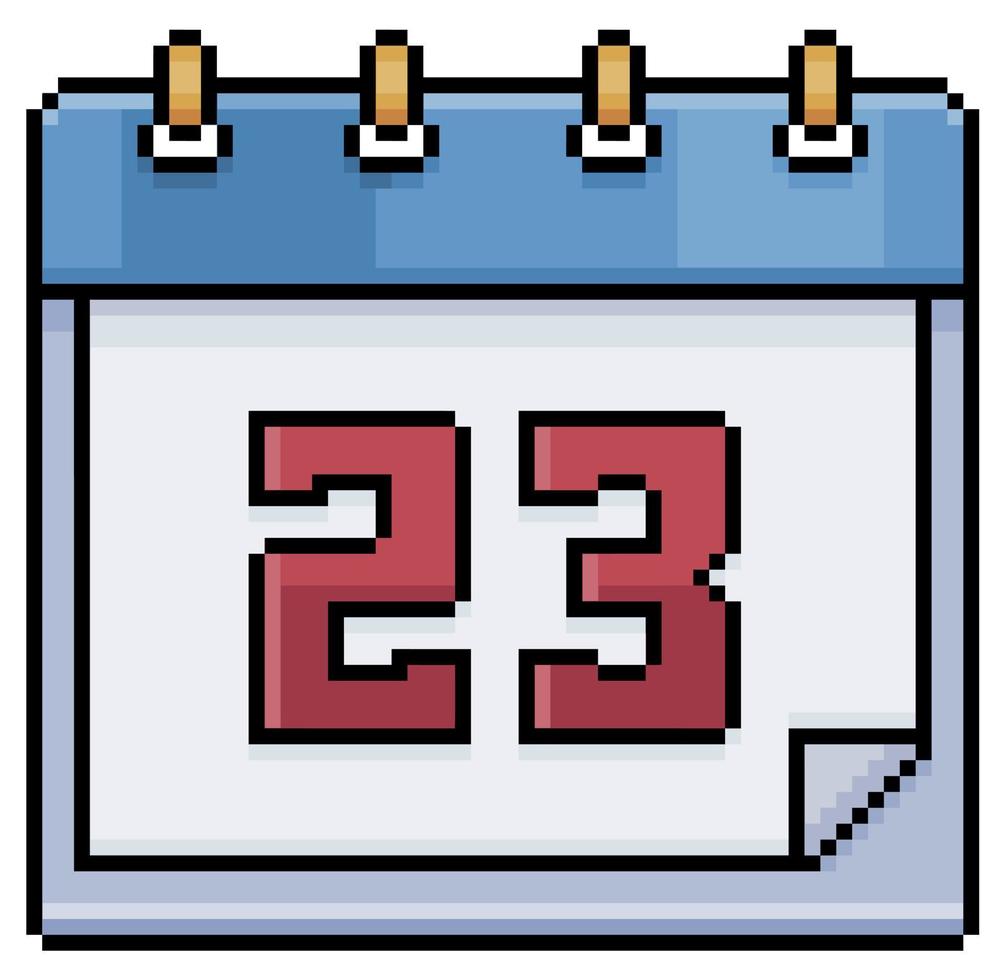 Pixel art calendar with date 23. Day 23. Holiday day 23 vector icon for 8bit game on white background