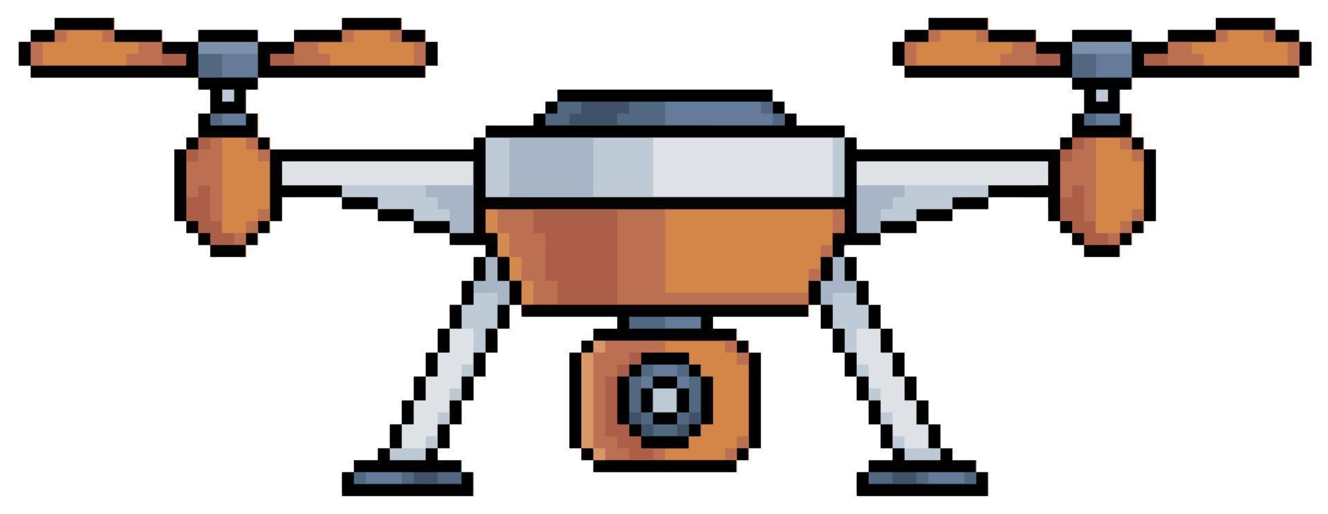 pixel art drone moderno con icono de vector de cámara para juego de 8 bits sobre fondo blanco