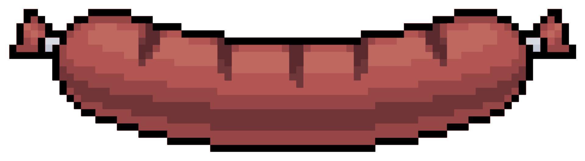 Pixel art sausage vector icon for 8bit game on white background