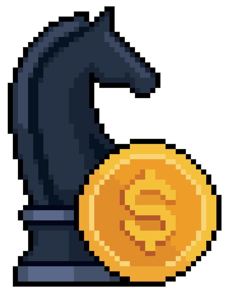 Pixel art investment strategy. chess horse vector icon for 8bit game on white background
