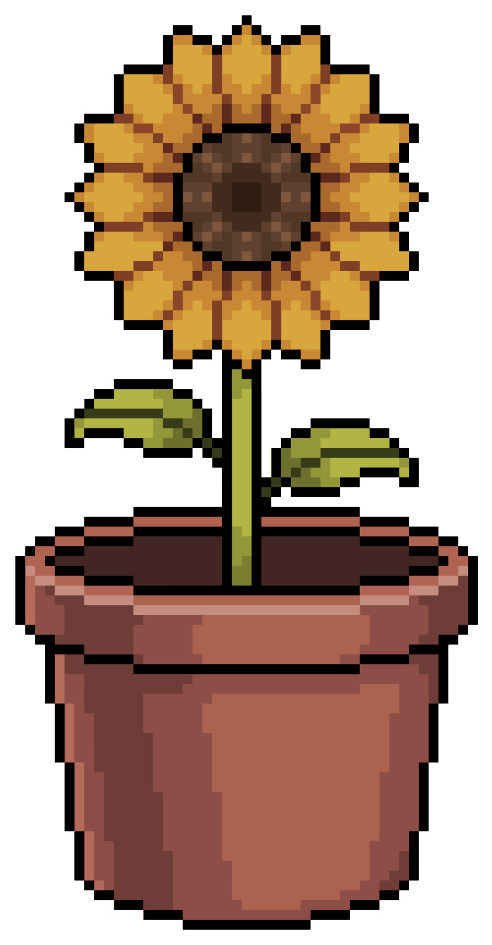 pixel art girasol flor en florero vector icono para juego de 8 bits