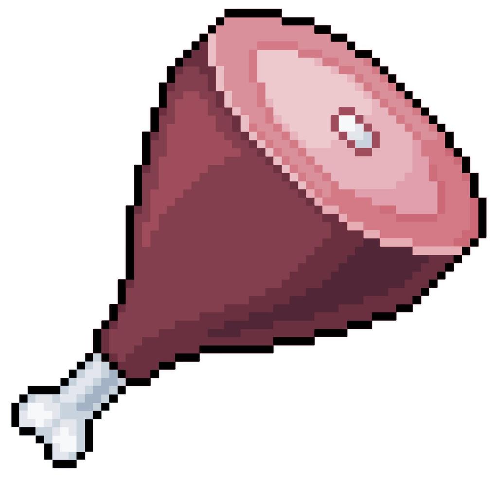 icono de vector de pierna de cerdo de jamón de pixel art para juego de 8 bits sobre fondo blanco